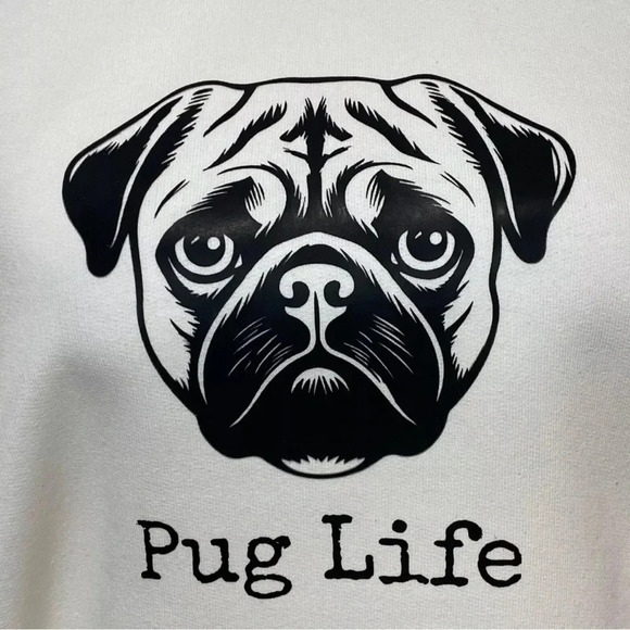 Pug Life Dog Funny Fleece Oversized Sweatshirt Pull Over Crew Neck - Picture 4 of 5